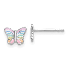 Rhodium-plated Sterling Silver Children's Enamel Butterfly Earrings