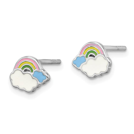 Rhodium-plated Sterling Silver Enamel Rainbow Children's Post Earrings