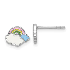 Rhodium-plated Sterling Silver Enamel Rainbow Children's Post Earrings
