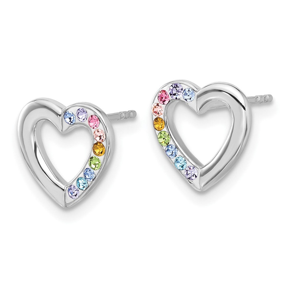 Rhodium-plated Sterling Silver Children's Heart Crystal Post Earrings