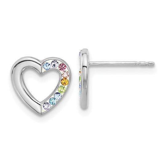 Rhodium-plated Sterling Silver Children's Heart Crystal Post Earrings