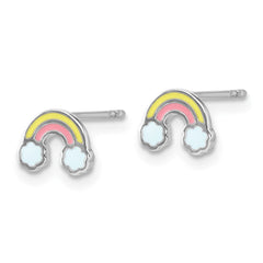 Rhodium-plated Sterling Silver Children's Enamel Rainbow Post Earrings