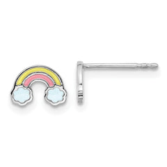 Rhodium-plated Sterling Silver Children's Enamel Rainbow Post Earrings