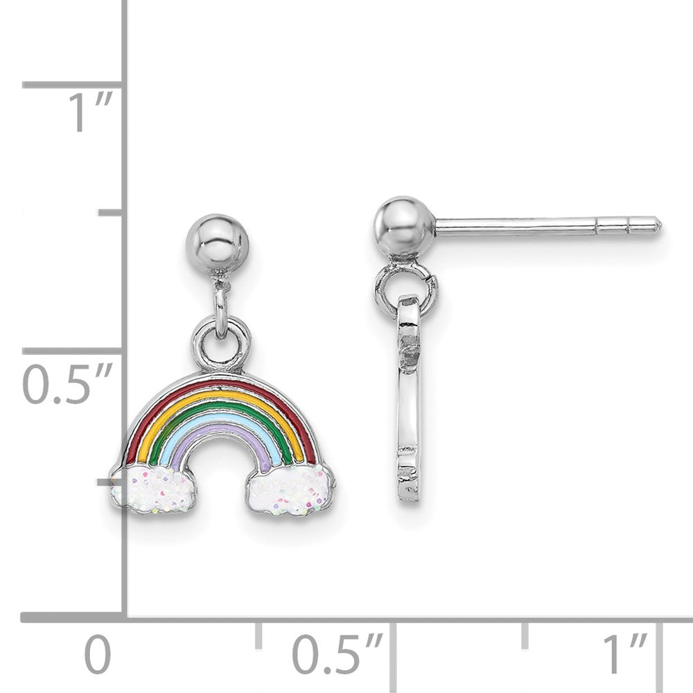 Rhodium-plated Sterling Silver Enameled Glitter Rainbow Post Dangle Earrings