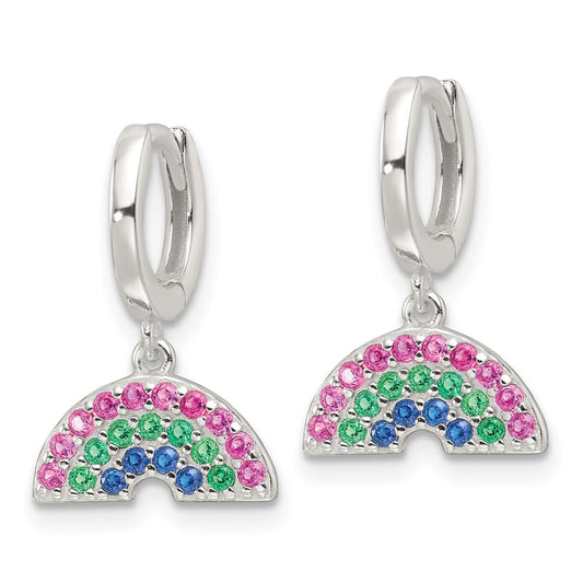 Sterling Silver E-Coating Multi Color CZ Dangle Rainbow Earrings