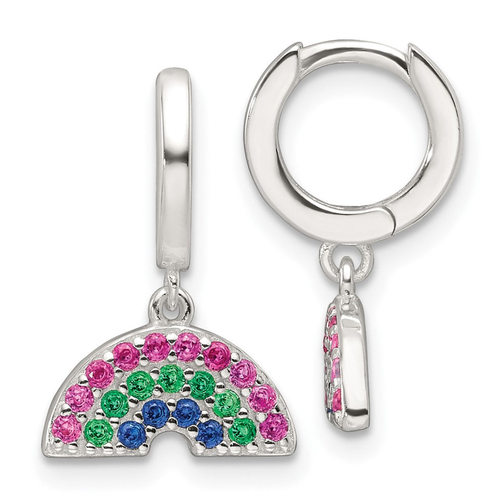 Sterling Silver E-Coating Multi Color CZ Dangle Rainbow Earrings