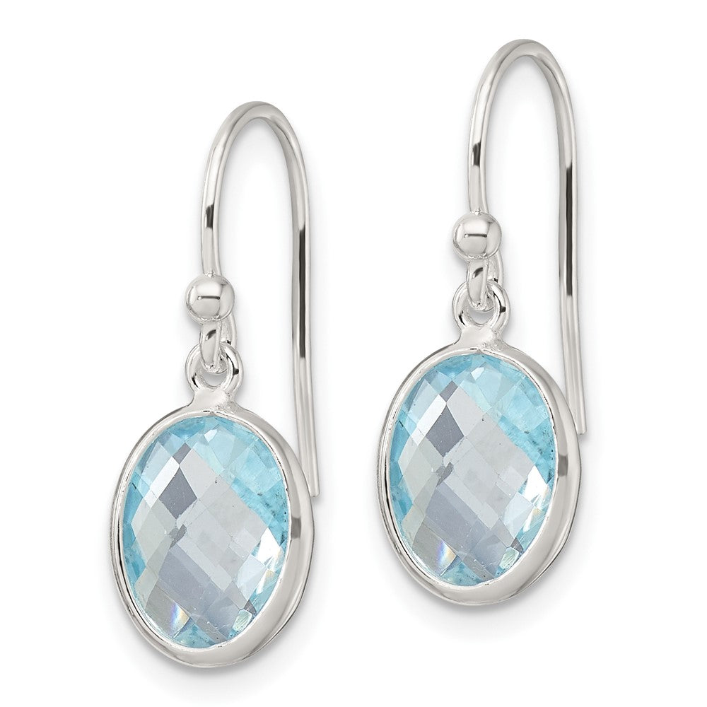 Sterling Silver Polished Oval Blue Topaz Dangle Earrings