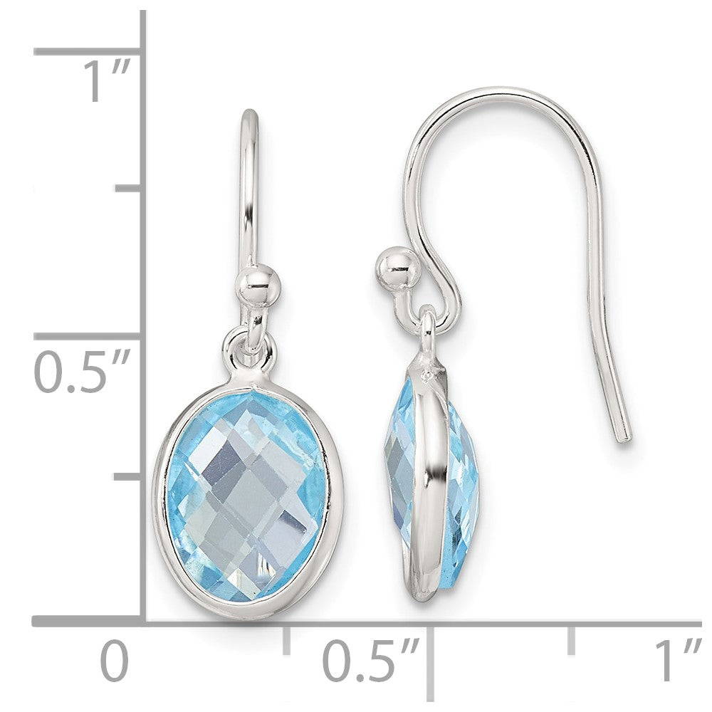 Sterling Silver Polished Oval Blue Topaz Dangle Earrings