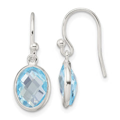 Sterling Silver Polished Oval Blue Topaz Dangle Earrings