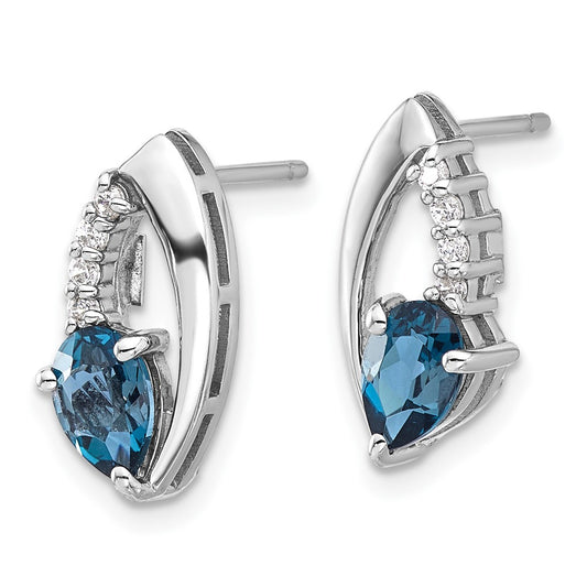 Rhodium-plated Sterling Silver London Blue Topaz and White CZ Post Earrings