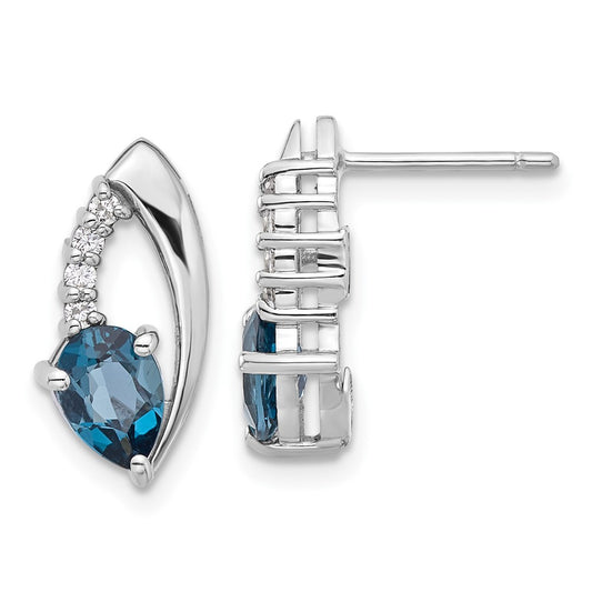 Rhodium-plated Sterling Silver London Blue Topaz and White CZ Post Earrings