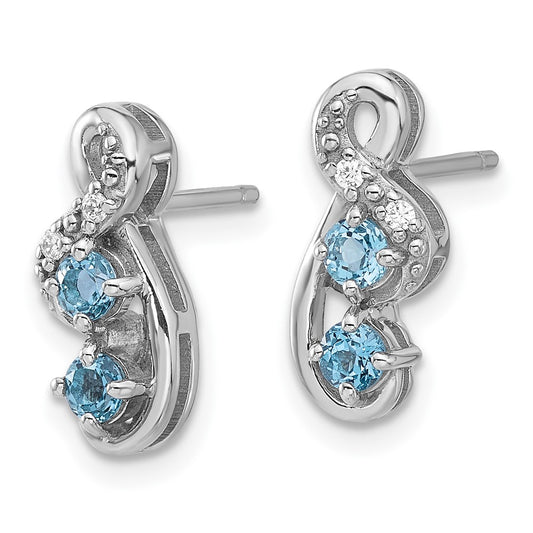 Rhodium-plated Sterling Silver Lt Swiss Blue Topaz and CZ Swirl Post Earrings