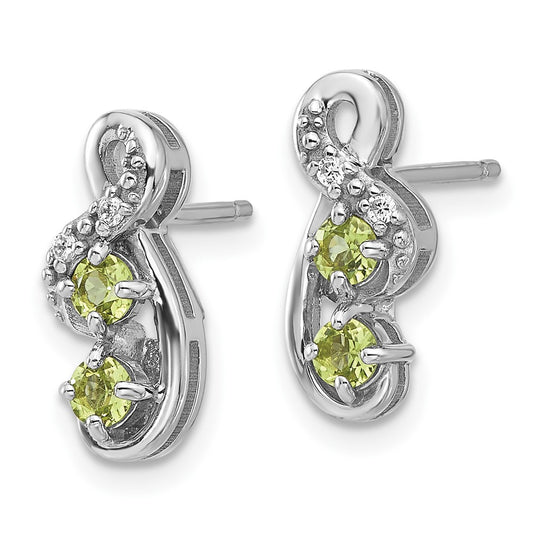 Rhodium-plated Sterling Silver Peridot and CZ Swirl Post Earrings