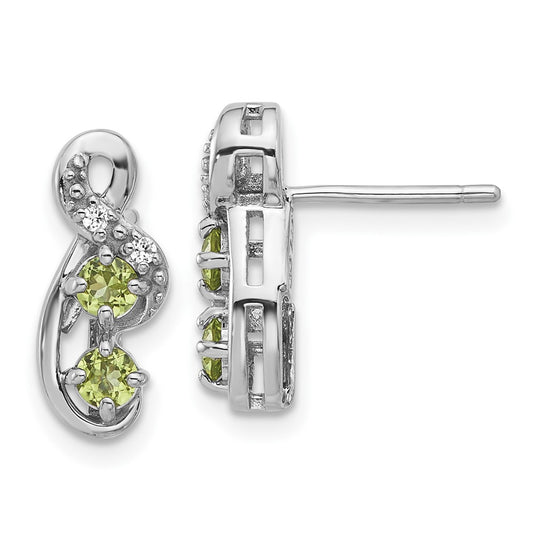 Rhodium-plated Sterling Silver Peridot and CZ Swirl Post Earrings