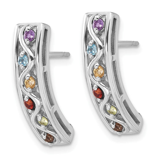 Rhodium-plated Sterling Silver Rainbow Multi Gemstone Post Earrings