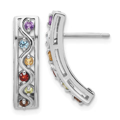 Rhodium-plated Sterling Silver Rainbow Multi Gemstone Post Earrings