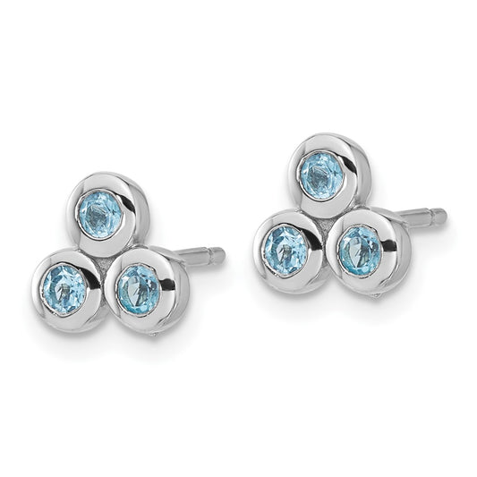 Rhodium-plated Sterling Silver Light Swiss Blue Topaz Post Earrings