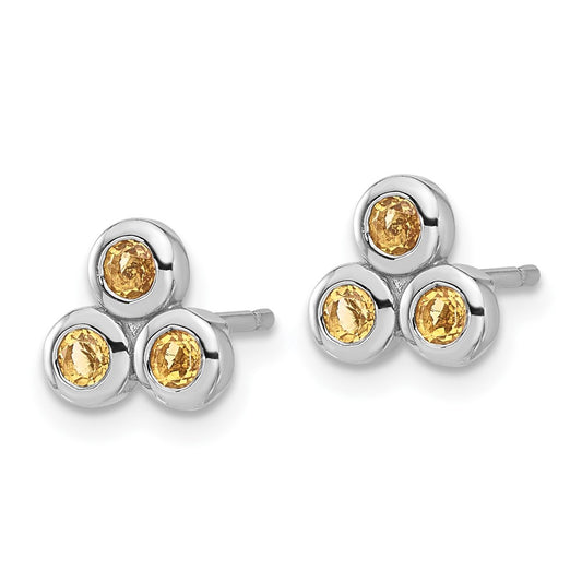 Rhodium-plated Sterling Silver Citrine Post Earrings