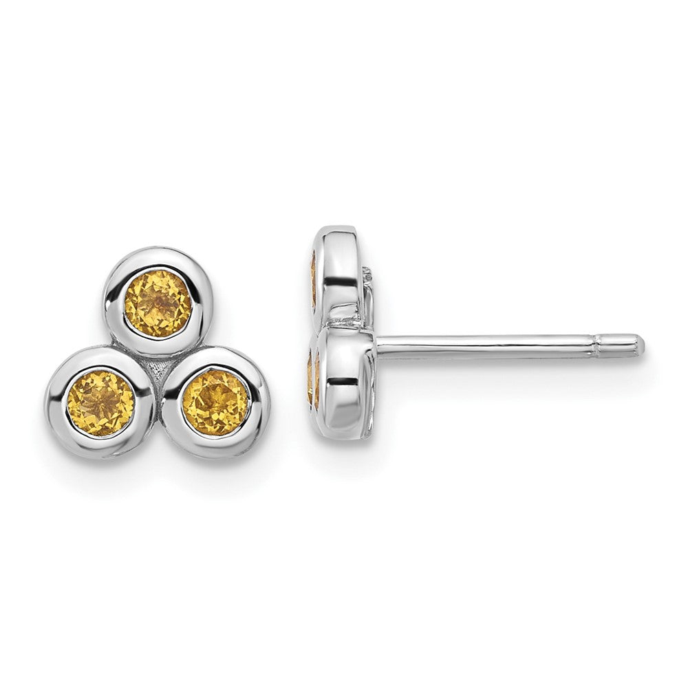 Rhodium-plated Sterling Silver Citrine Post Earrings