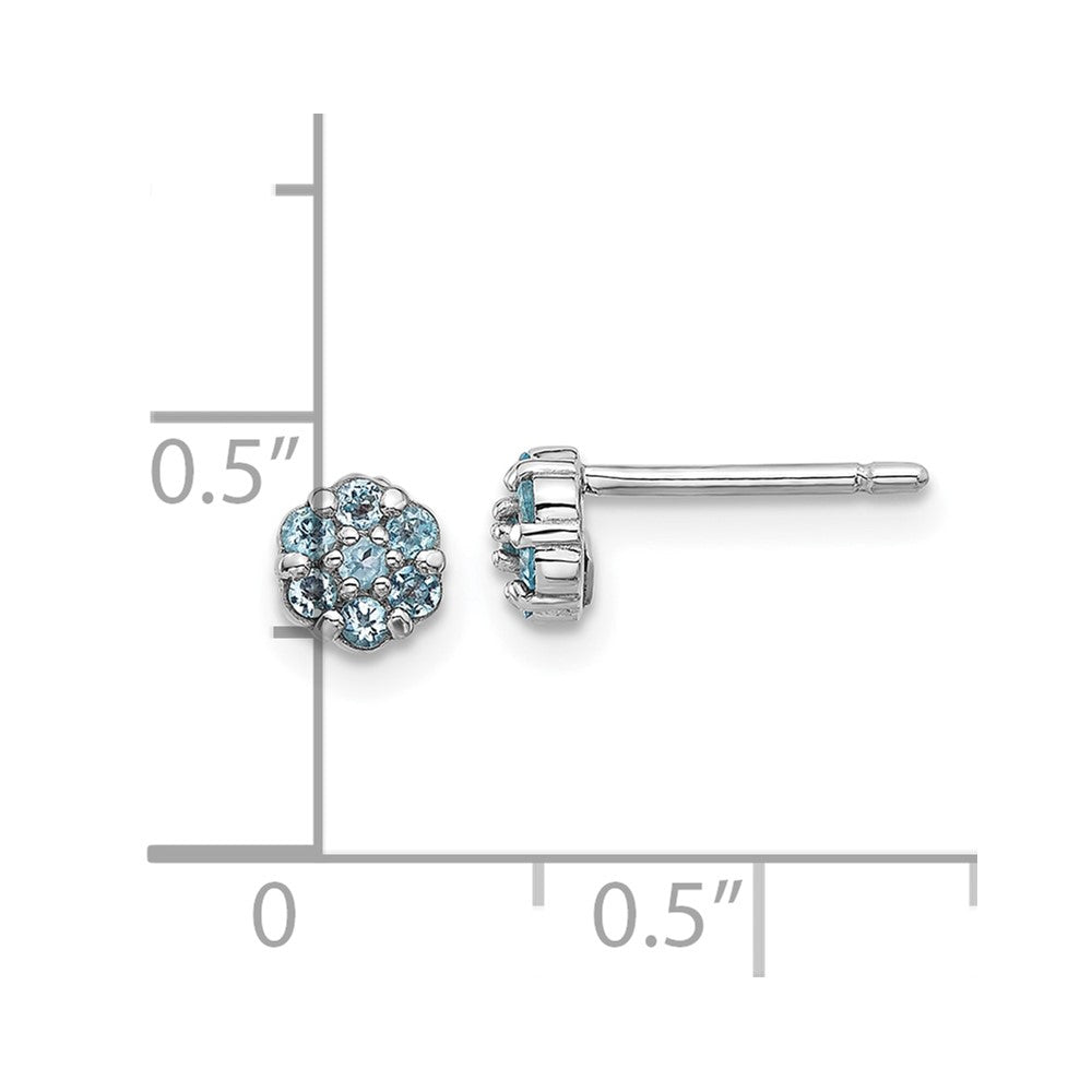 Rhodium-plated Sterling Silver Light Swiss Blue Topaz Flower Post Earrings