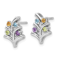 Rhodium-plated Sterling Silver Rainbow Multi-Gemstone Post Earrings