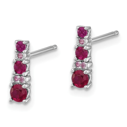 Sterling Silver .54ct Lab CrRuby .03ct Created White Sapphire Post Earrings