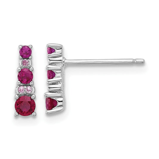 Sterling Silver .54ct Lab CrRuby .03ct Created White Sapphire Post Earrings