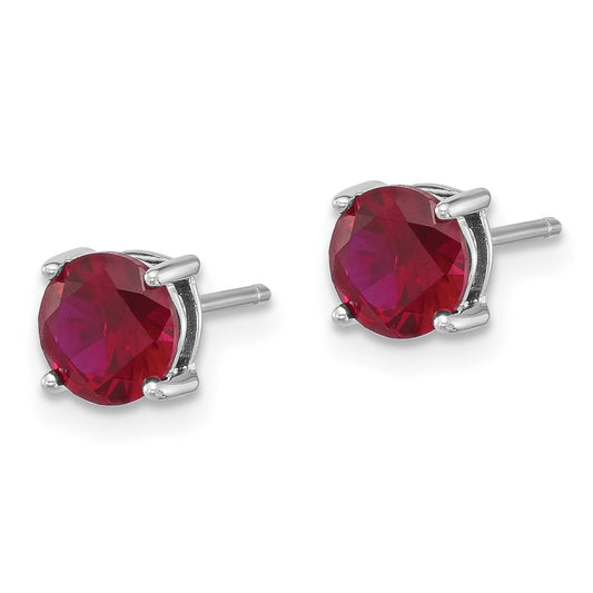 Rhodium-plated Sterling Silver 6mm Lab Created Ruby Stud Earrings