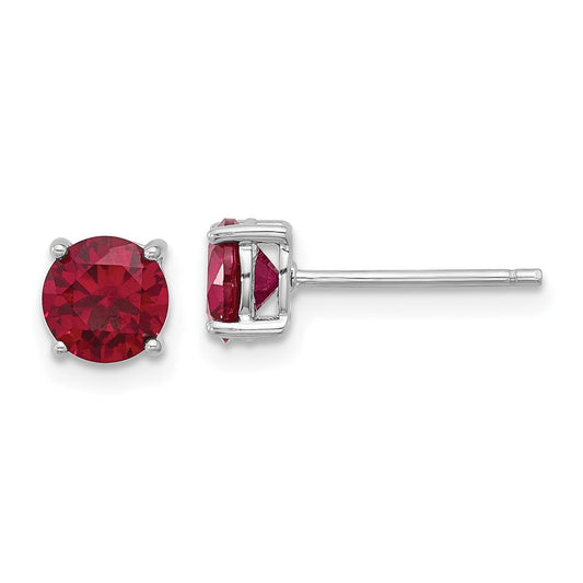 Rhodium-plated Sterling Silver 6mm Lab Created Ruby Stud Earrings