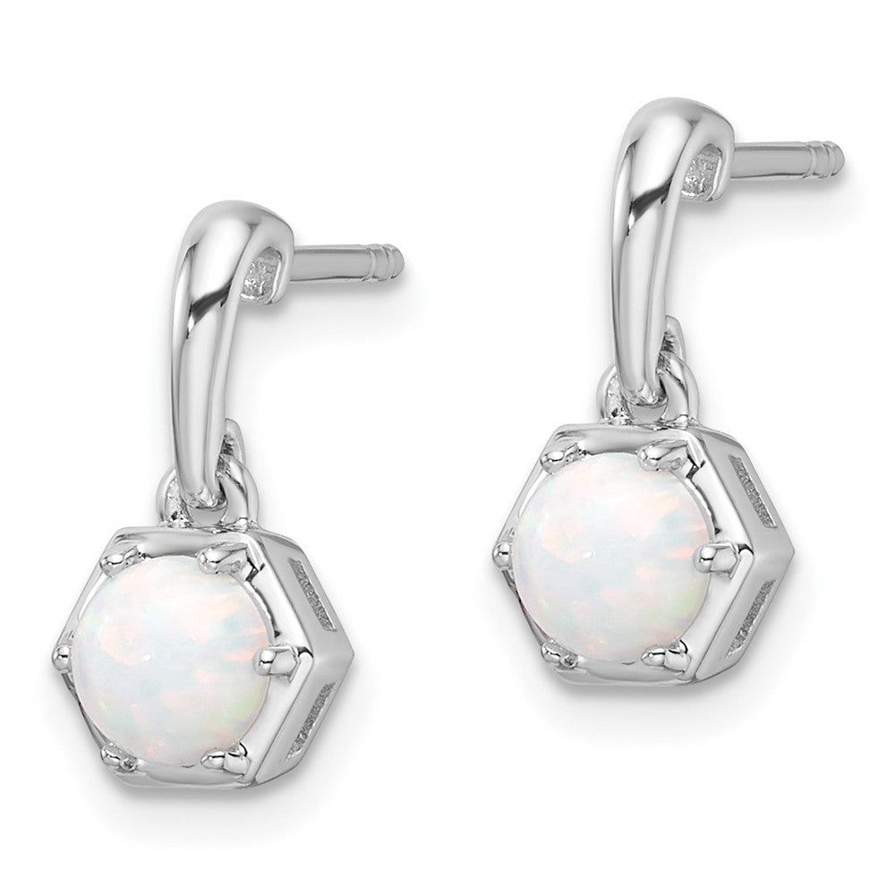 Rhodium-plated Sterling Silver Polished Created Opal Dangle Post Earrings
