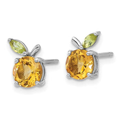 Rhodium-plated Sterling Silver Citrine and Peridot Orange Post Earrings