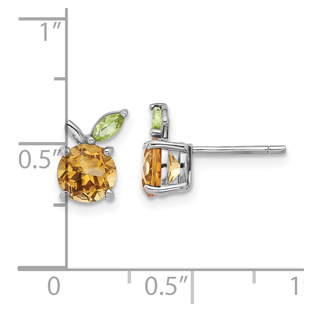 Rhodium-plated Sterling Silver Citrine and Peridot Orange Post Earrings