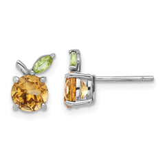 Rhodium-plated Sterling Silver Citrine and Peridot Orange Post Earrings