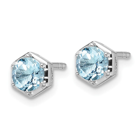 Rhodium-plated Sterling Silver Polished Sky Blue Topaz Post Earrings