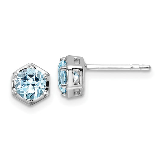 Rhodium-plated Sterling Silver Polished Sky Blue Topaz Post Earrings