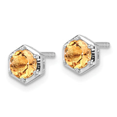 Rhodium-plated Sterling Silver Polished Citrine Post Earrings