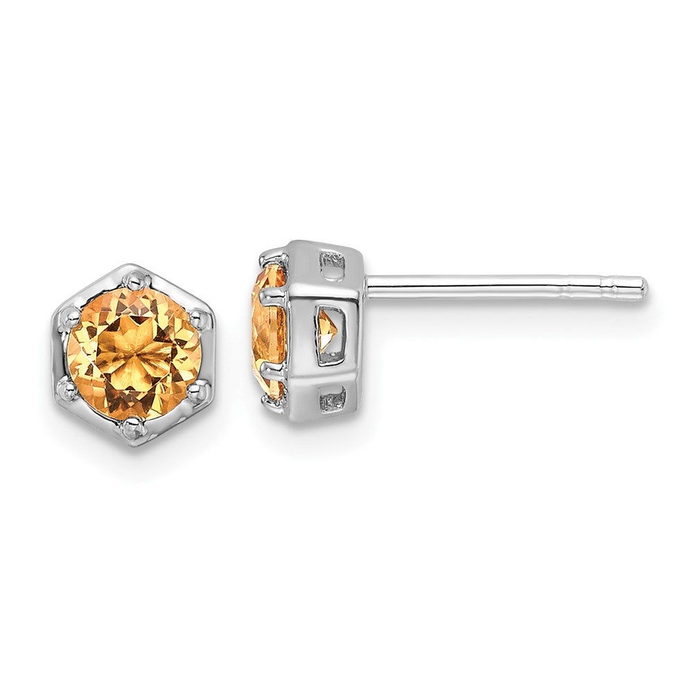Rhodium-plated Sterling Silver Polished Citrine Post Earrings