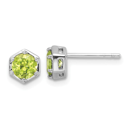 Rhodium-plated Sterling Silver Polished Peridot Post Earrings