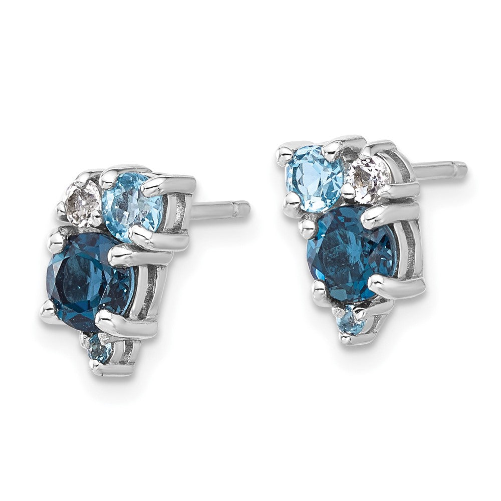 Rhodium-plated Sterling Silver London Lt Swiss Blue and White Topaz Post Earrings