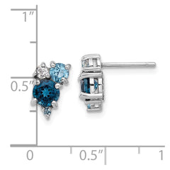 Rhodium-plated Sterling Silver London Lt Swiss Blue and White Topaz Post Earrings