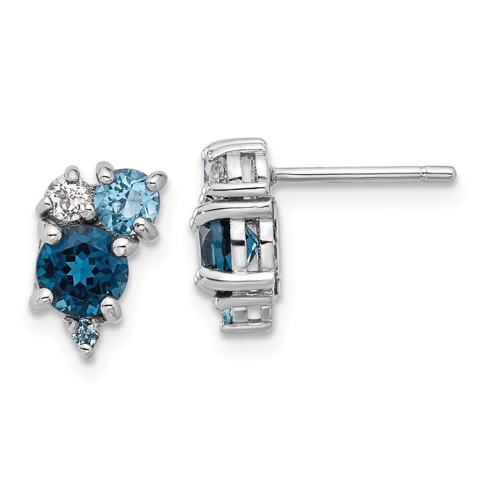 Rhodium-plated Sterling Silver London Lt Swiss Blue and White Topaz Post Earrings