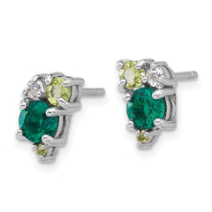 Rhodium-plated Sterling Silver Cr.Emerald Peridot and White Topaz Post Earrings