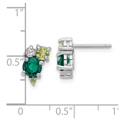 Rhodium-plated Sterling Silver Cr.Emerald Peridot and White Topaz Post Earrings