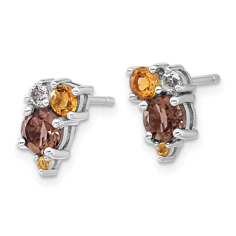 Rhodium-plated Sterling Silver Smoky Whiskey and White Topaz Post Earrings