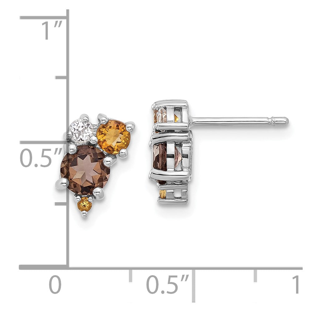 Rhodium-plated Sterling Silver Smoky Whiskey and White Topaz Post Earrings