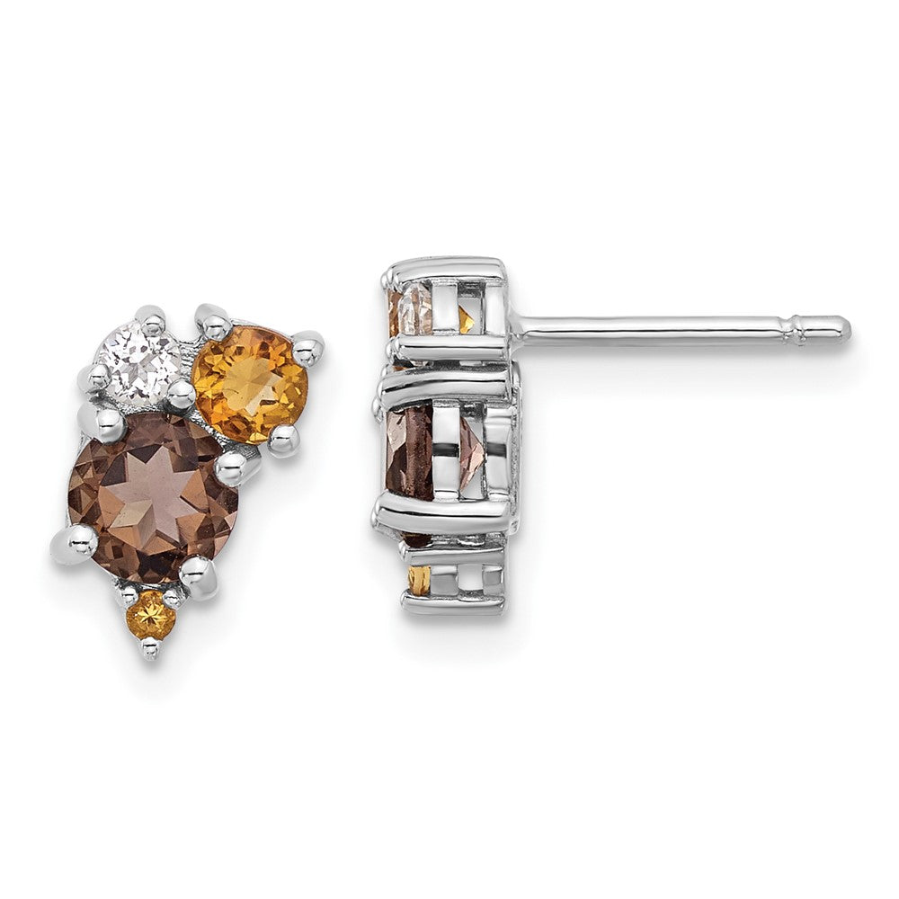 Rhodium-plated Sterling Silver Smoky Whiskey and White Topaz Post Earrings