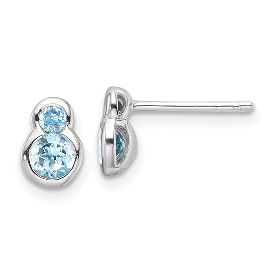 Rhodium-plated Sterling Silver Polished Swiss Blue Topaz Post Earrings