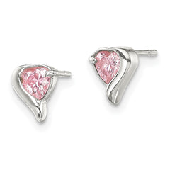 Sterling Silver Polished Pink CZ Heart Post Earrings
