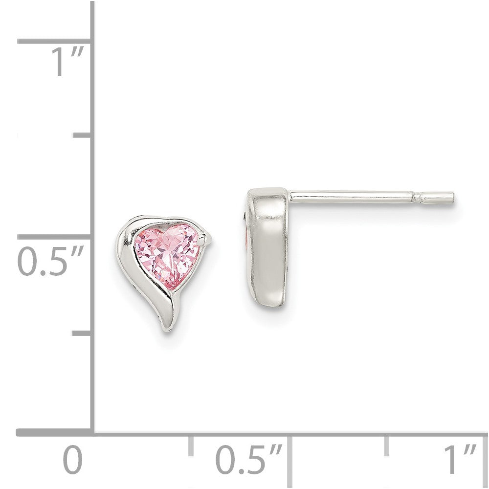 Sterling Silver Polished Pink CZ Heart Post Earrings