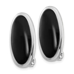 Rhodium-plated Sterling Silver Oval Onyx Non-pierced Earrings